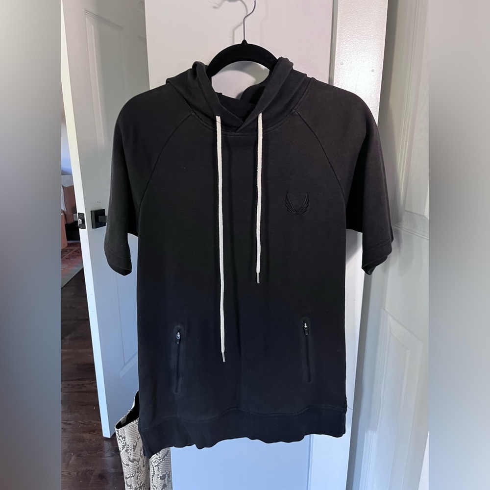ASRV short sleeve workout shirt with hoodie